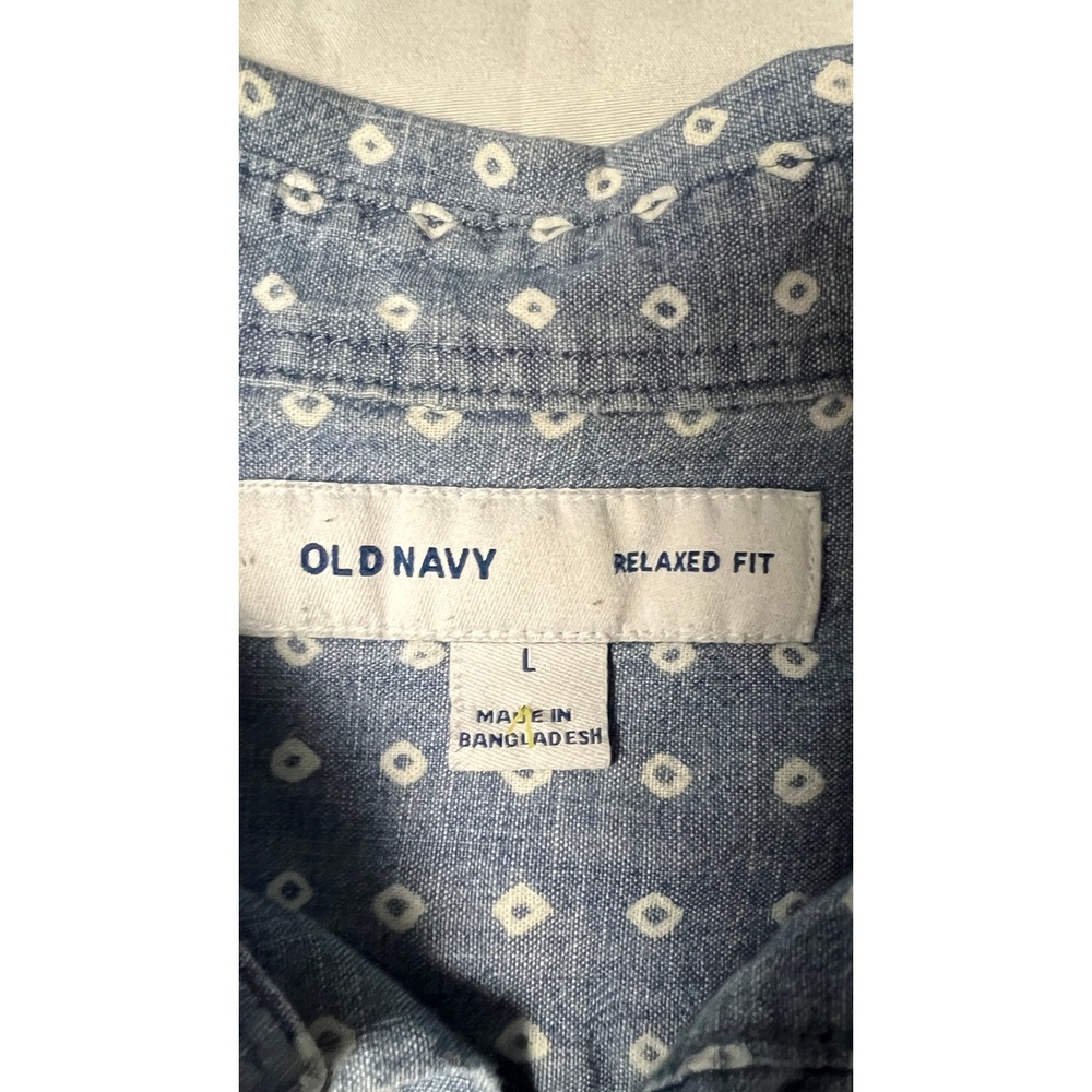 Old Navy Mens Relaxed Fit Short Sleeve Button Down Shirt Blue Geo Diamond Large - Picture 4 of 10
